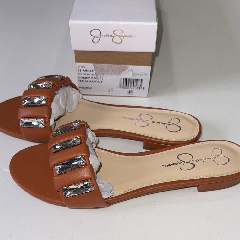 Jessica Simpson Tan Sandals with Silver Hardware